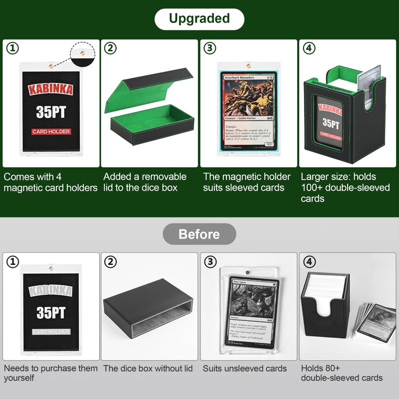 Kabinka MTG Deck Box with Commander Display -Patented Design  5 in 1 Trading Card Storage Box Fit 400 Double-sleeved Cards  Card Deck Case for TCG/Sports Cards with 4 Magnetic Card Holders(Black Green) - Image 2